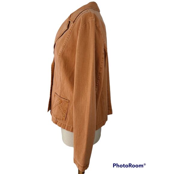 Terracotta stretch denim jacket, pockets, size 16, EUC - Picture 5 of 7